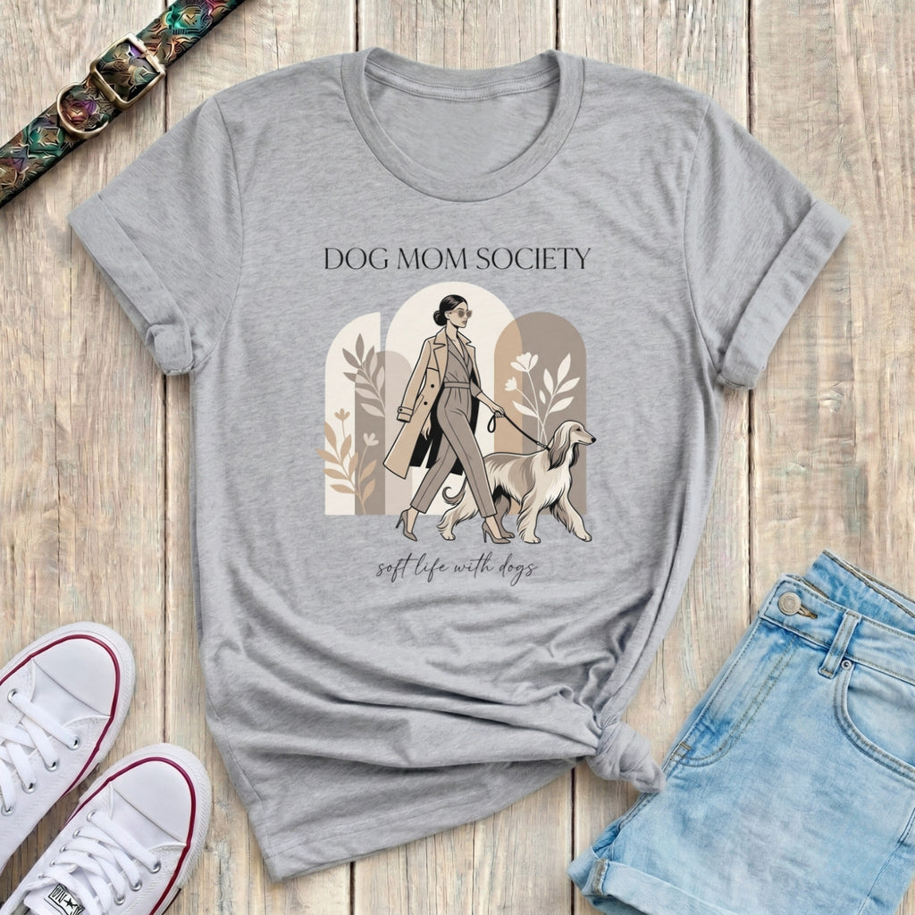 Fetchkind sport grey dog mum society soft life afghan hound neutral editorial tshirt UK