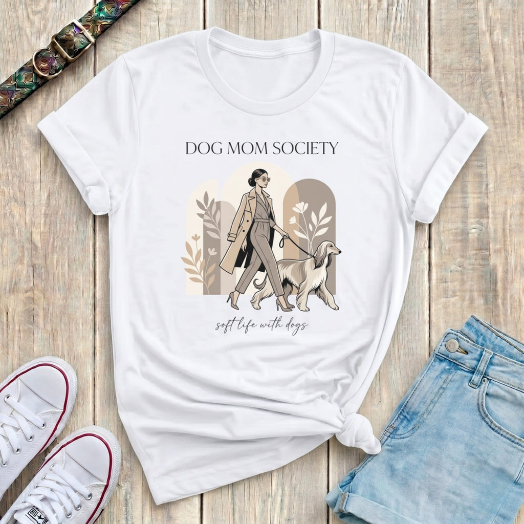 Fetchkind white dog mum society soft life afghan hound arched botanical illustration tshirt