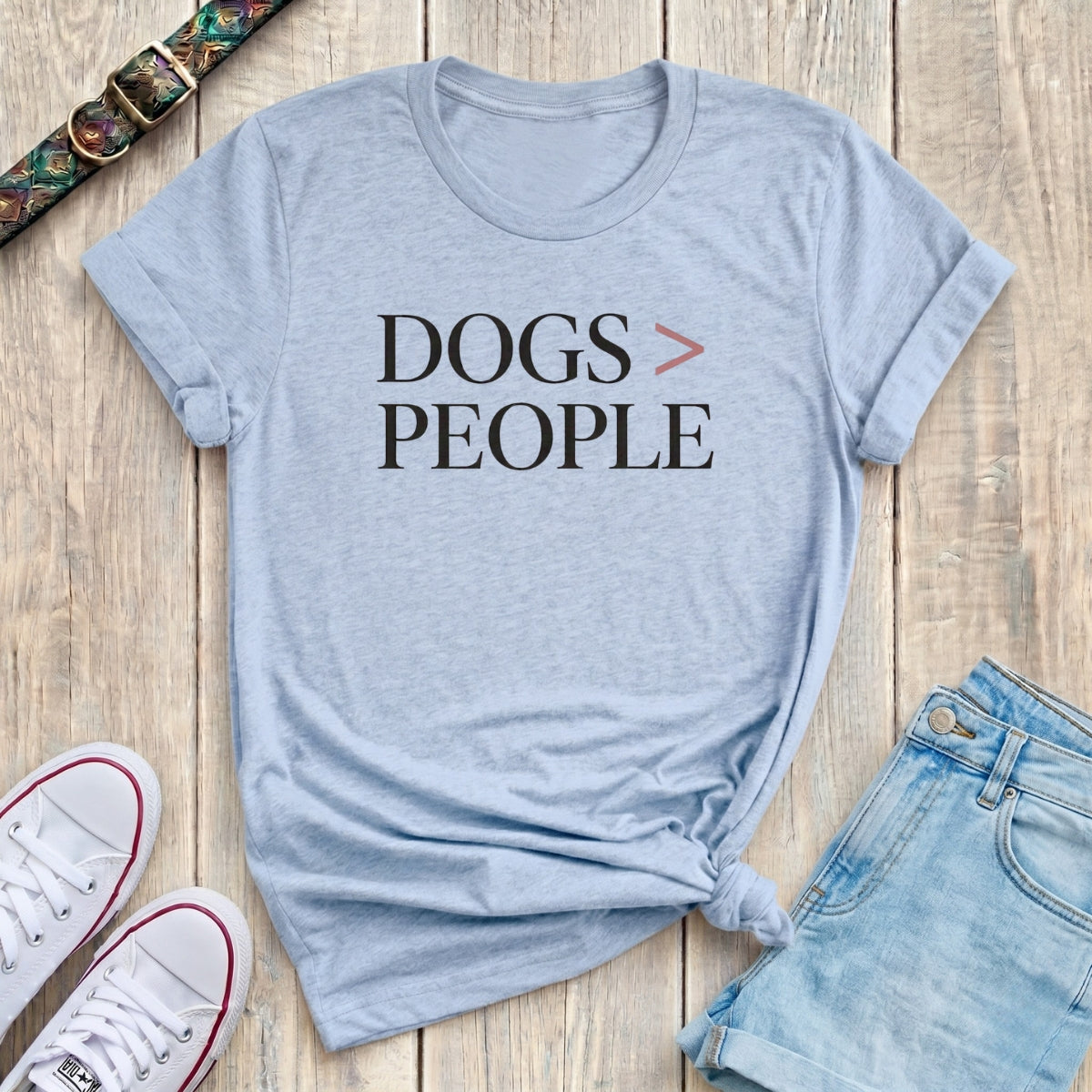 Fetchkind light blue dogs greater than people minimal serif funny dog lover tshirt UK