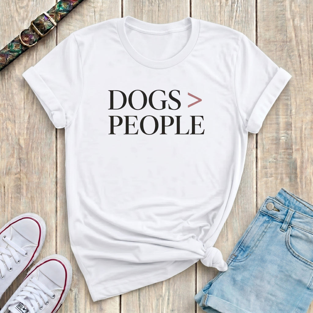 Fetchkind white dogs greater than people clean minimal serif funny dog lover tshirt