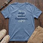 Light blue dog lover t-shirt with Dogs Walks Happiness slogan in navy and yellow paw print design by Fetchkind
