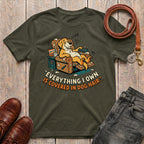 Fetchkind dog hair funny tee in military green relatable dog parent gift for UK pet owners