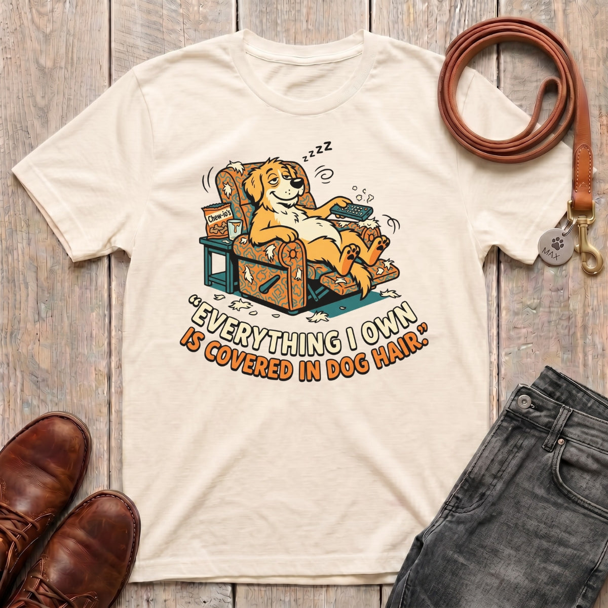 Fetchkind dog hair t-shirt in natural soft everyday funny tee for dog mums and dog dads UK