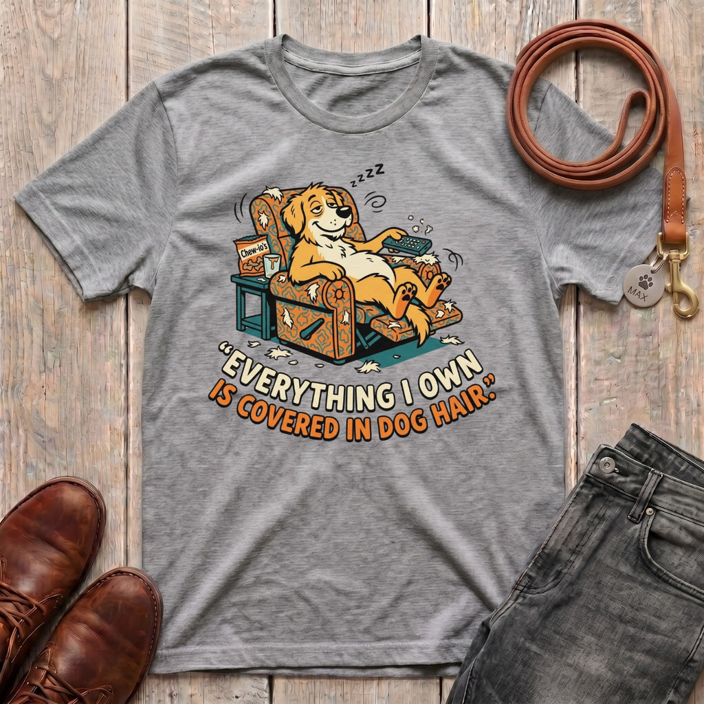 Fetchkind dog hair t-shirt in sport grey comfortable funny dog lover gift tee for men and women