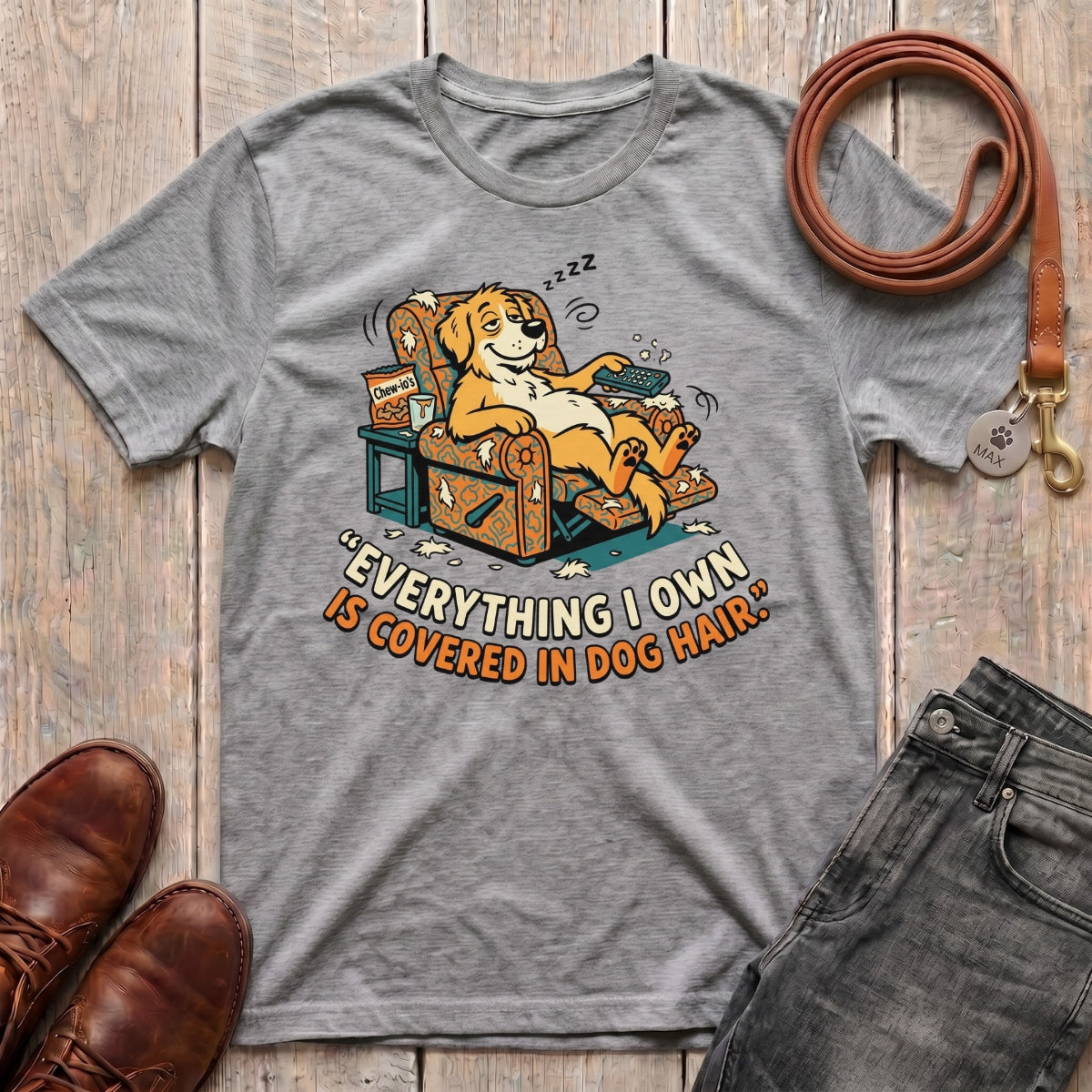 Fetchkind dog hair t-shirt in sport grey comfortable funny dog lover gift tee for men and women
