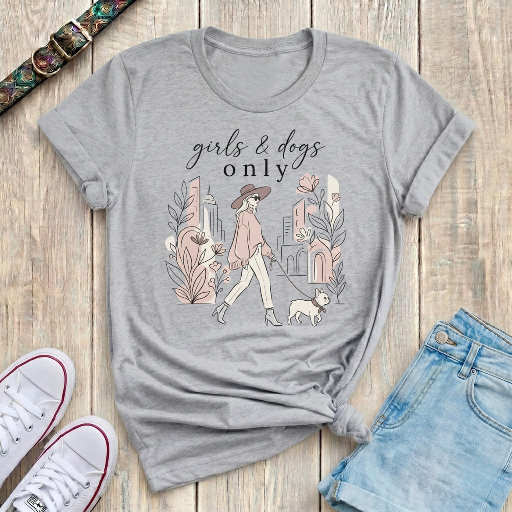 Fetchkind sport grey girls and dogs only french bulldog stylish dog mum tshirt UK