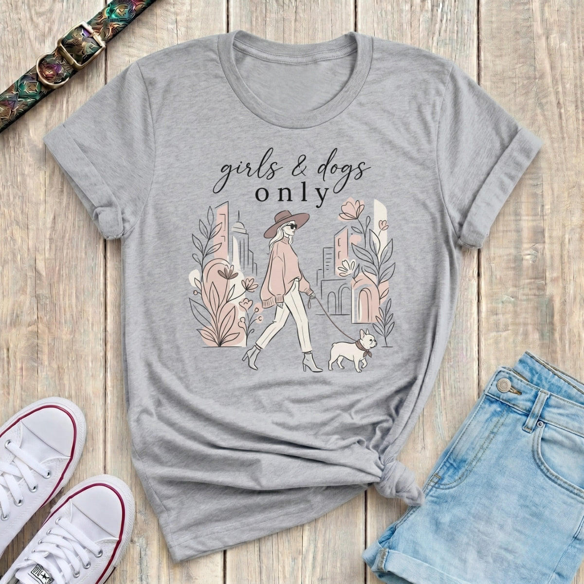 Fetchkind sport grey girls and dogs only french bulldog stylish dog mum tshirt UK