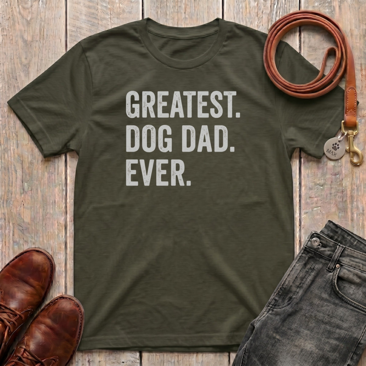 Fetchkind Greatest Dog Dad Ever t-shirt in military green dog dad tee gift for pet owners UK