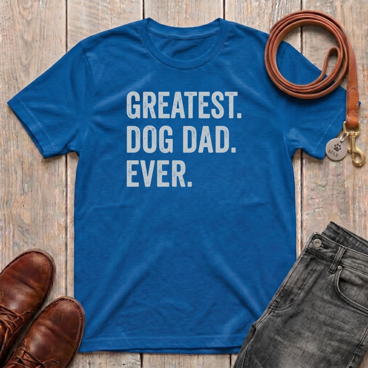 Fetchkind Greatest Dog Dad Ever t-shirt in royal blue bold dog dad gift tee from Fetchkind