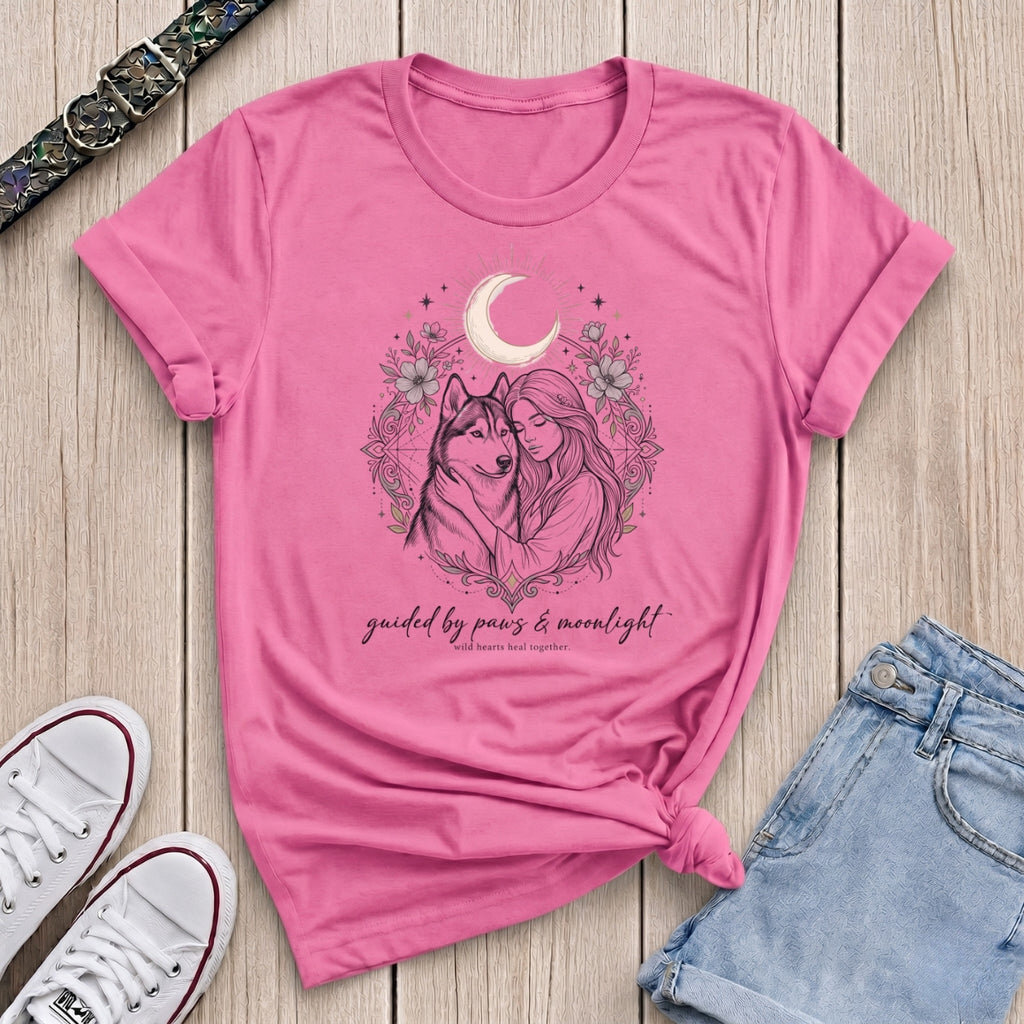 Fetchkind azalea pink guided by paws moonlight husky floral celestial dog mum tee UK
