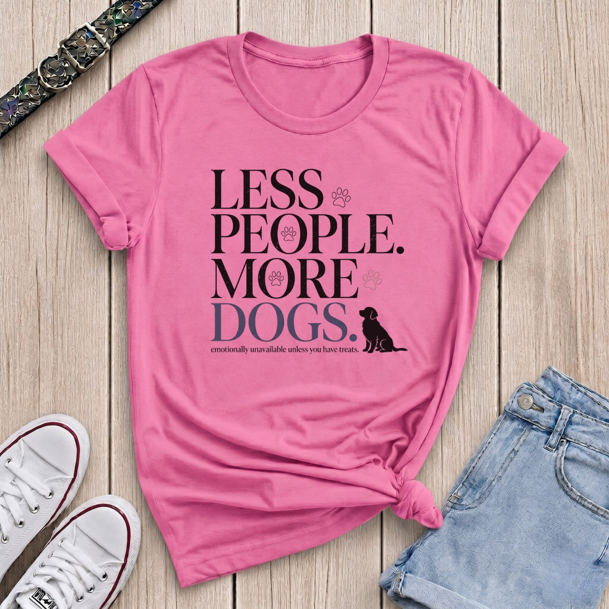 Fetchkind azalea pink less people more dogs funny dog mum tee paw print gift UK