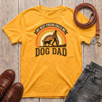 Fetchkind retro dog dad tee in gold warm sunset rainbow design dog dad gift idea from Fetchkind UK