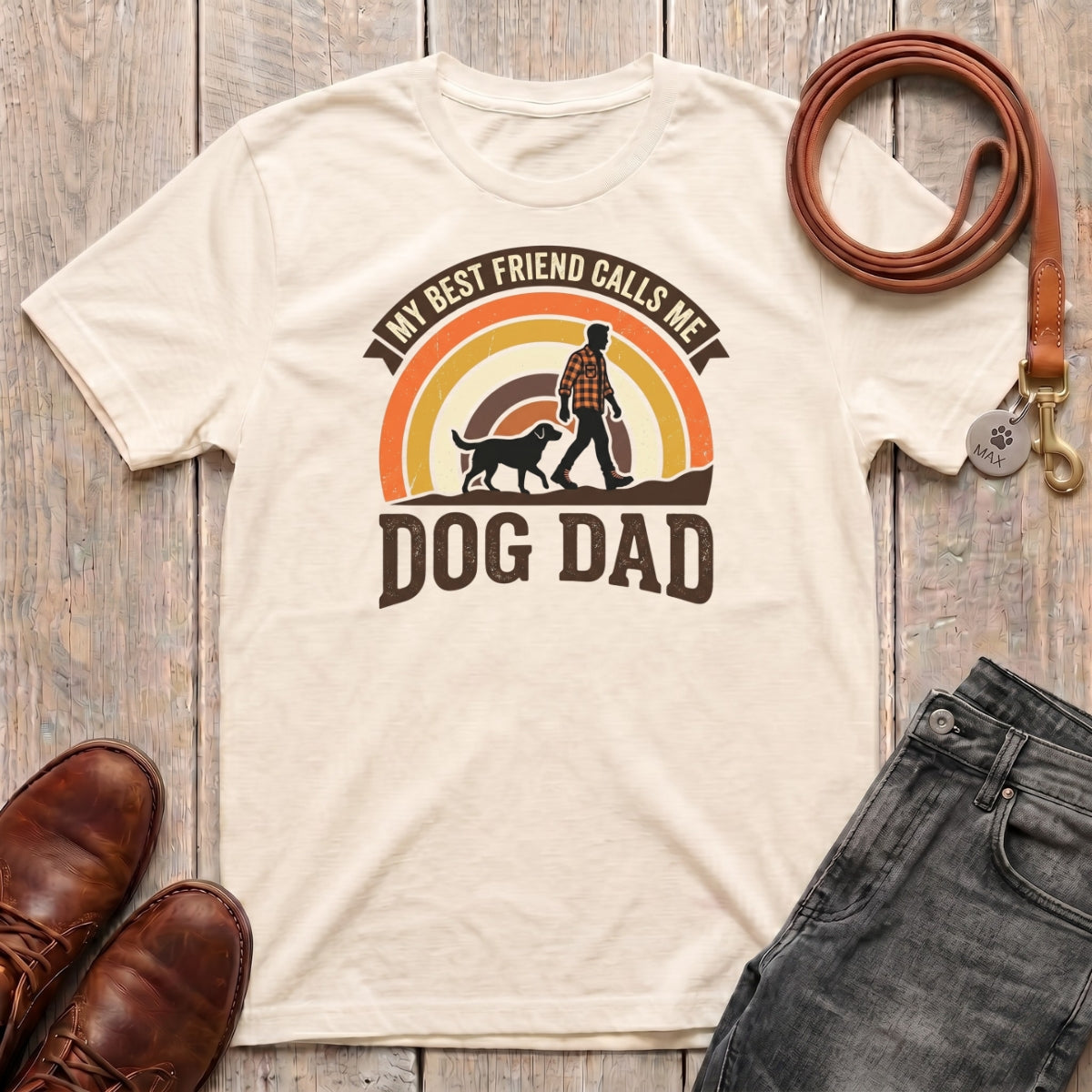 Fetchkind retro dog dad t-shirt in natural soft warm everyday tee for dog dads in the UK