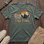 Military green dog lover t-shirt with My Best Friend Has Paws retro mountain sunset silhouette design by Fetchkind