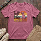 Azalea funny dog lover t-shirt with My Dog and I Have a Lot of Fetching Ideas retro sunset design by Fetchkind