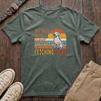 Military green funny dog lover t-shirt with My Dog and I Have a Lot of Fetching Ideas retro sunset design by Fetchkind