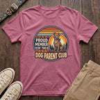 Azalea dog parent t-shirt with Proud Member of the Dog Parent Club retro badge and terrier illustration by Fetchkind