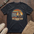 Black dog parent t-shirt with Proud Member of the Dog Parent Club retro badge and terrier illustration by Fetchkind