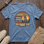 Light blue dog parent t-shirt with Proud Member of the Dog Parent Club retro badge and terrier illustration by Fetchkind