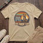 Natural dog parent t-shirt with Proud Member of the Dog Parent Club retro badge and terrier illustration by Fetchkind
