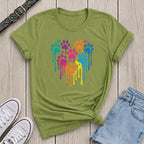 Fetchkind kiwi green rainbow drip paw heart t-shirt multicolour dog lover print UK