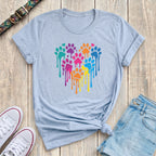 Fetchkind light blue rainbow drip paw print heart t-shirt colourful dog lover tee UK
