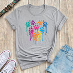 Fetchkind sport grey rainbow drip paw print heart tee colourful dog lover design UK