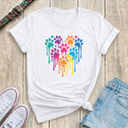 Fetchkind white rainbow drip paw print heart t-shirt vibrant colourful dog lover design