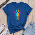 Fetchkind royal blue rainbow drip paw print t-shirt multicolour graphic dog lover gift