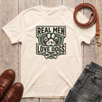 Fetchkind Real Men Love Dogs t-shirt in natural soft everyday bold dog dad tee for UK pet owners