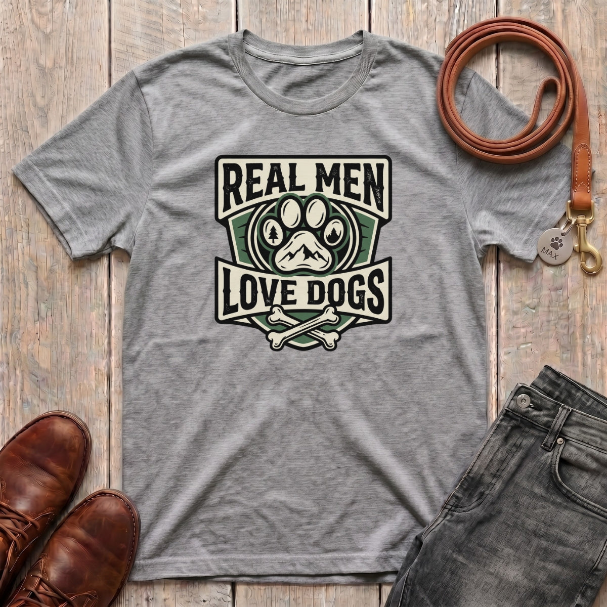 Fetchkind Real Men Love Dogs t-shirt in sport grey comfortable bold dog dad gift tee for men