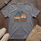 Sport grey dog park t-shirt with See You at the Dog Park retro sunset badge design by Fetchkind