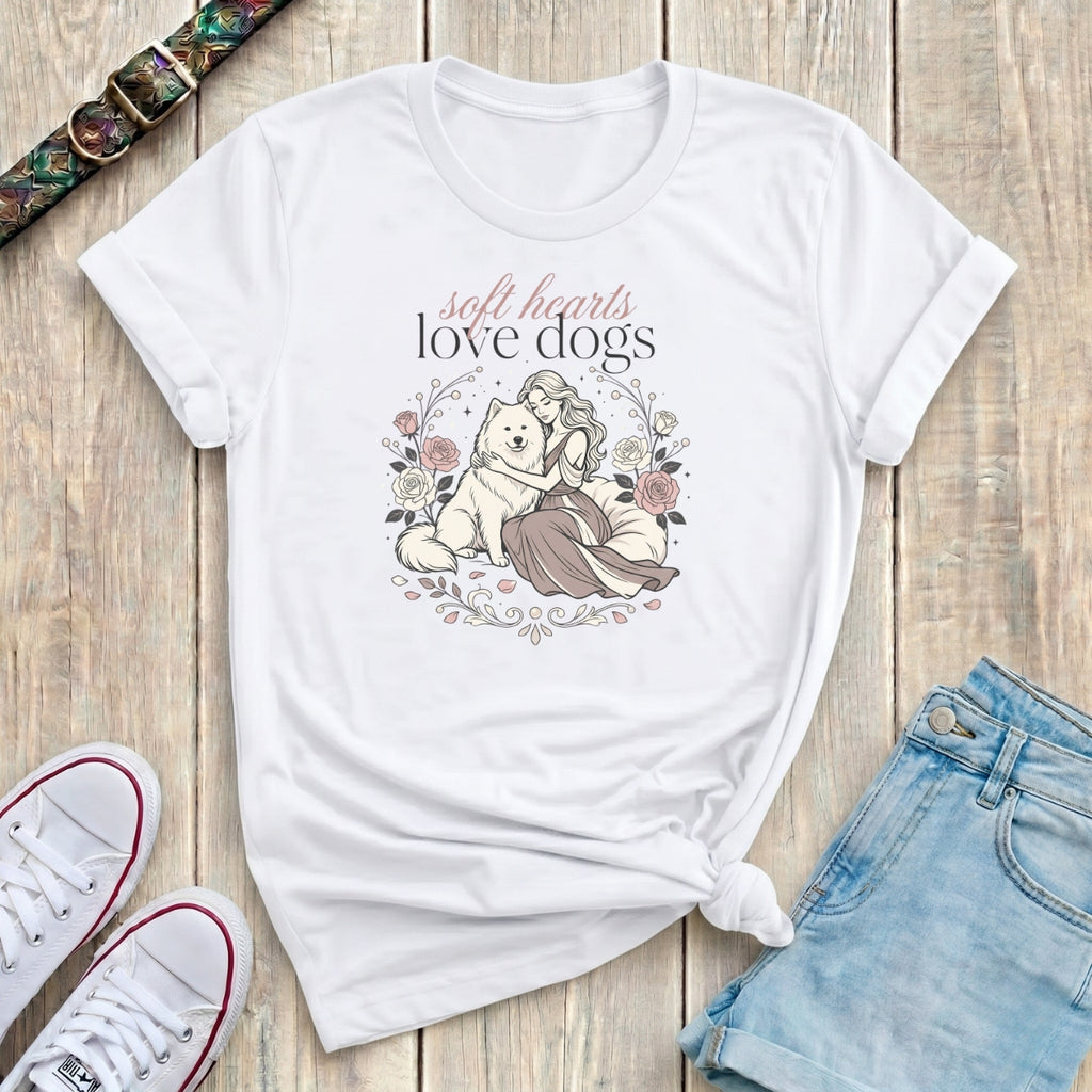 Fetchkind white soft hearts love dogs samoyed romantic floral illustration dog mum tshirt